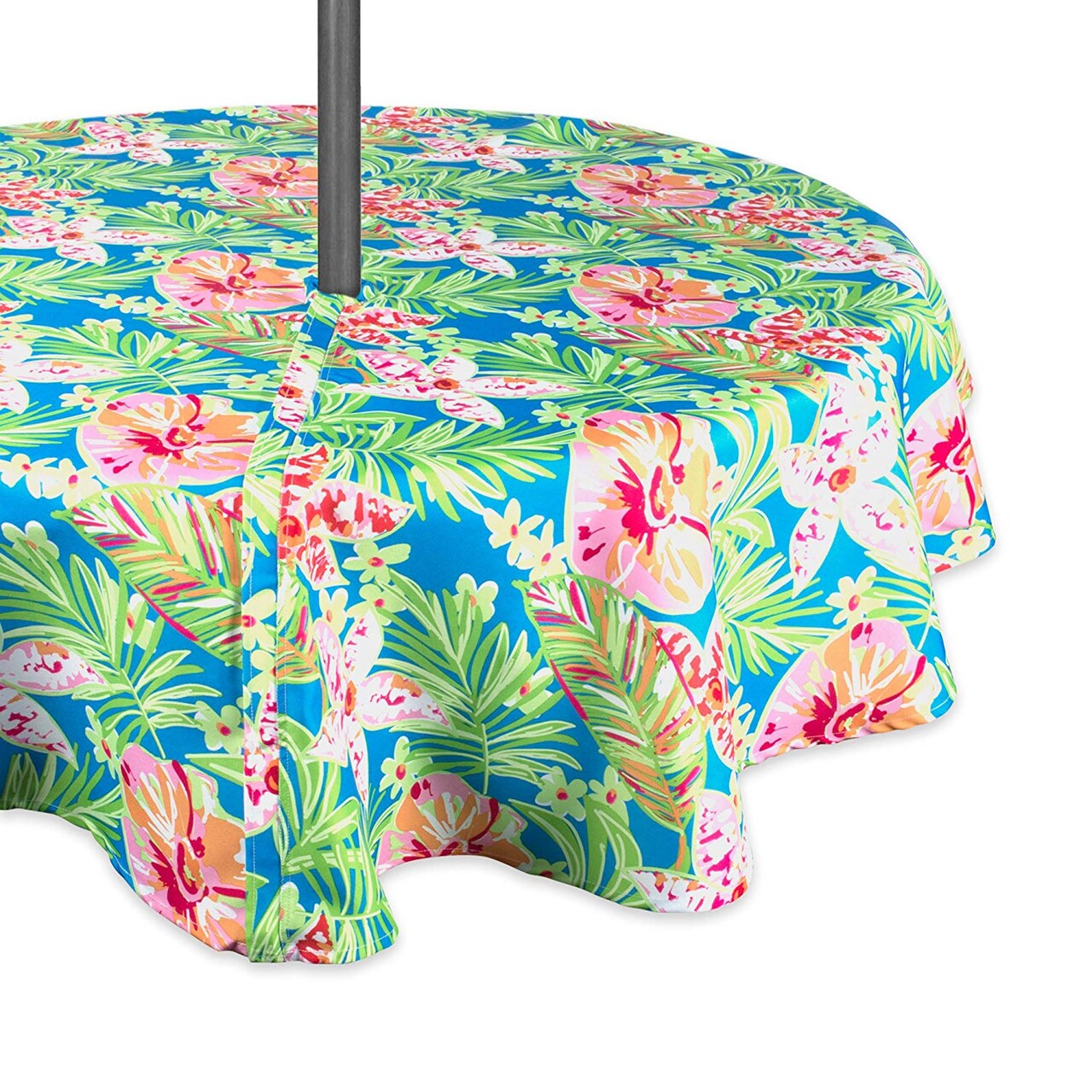 Contemporary Home Living Floral Round Outdoor Tablecloth With Zipper - 52" - Green and Blue